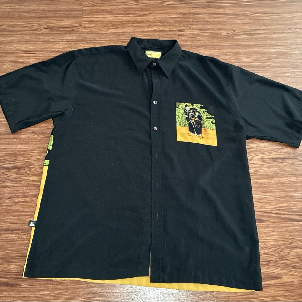 First Down Samurai Graphic Button Shirt XL Vintage Asian Art